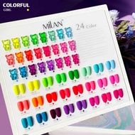 【พร้อมส่ง】 สีทาเล็บเจล （MILAN 24สี) สีเจล นีออน24สี แถมชาทสีฟร +แถมชาทสีฟร