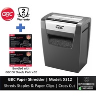 GBC X312 Paper Shredder | FREE GBC Oil Sheet Pack x 02 Packs | Shreds Paper Clips and Staples | Cros