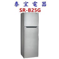 【泰宜電器】SAMPO 聲寶 SR-B25G 雙門冰箱 250公升【另有SR-A25D／SR-B25D】