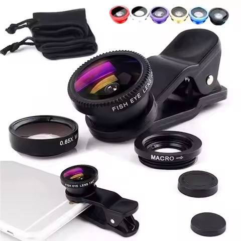 3in1 Fisheye Wide Angle Micro Camera Lens for IPhone Xiaomi Redmi 3IN1 Zoom Fish Eye Len on Smartpho