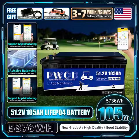 48V 105ah Lifepo4 Battery Pack 3A Active Balancing 5736WH APP Control With Charger LCD Screen 16S 20