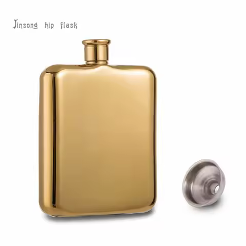 High Quality 14K Gold Titanium Plated Stainless Steel Hip Flask (6 OZ) with free funnel ., Food Degr
