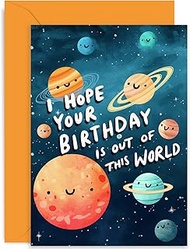 Old English Co. Space Birthday Card for Young Child - Cosmic Birthday Card - Universe, Planets, Sola