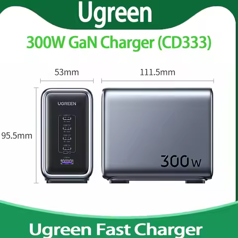 UGREEN 300W GaN 5-Port Fast Charger 4C1A 4 Type-C 1 USB-A Charger For Laptop Power Adapter MacBook P