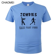 2019 Hot sale Zombies Hate Fast Food Funny T Shirt Summer Cotton Print T-Shirt Men men Tops Tees C26