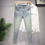 Nine-point Ripped Jeans Men Korean Version Trendy Youth Spring Summer New Style Light Color Slim-fit