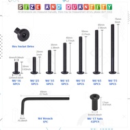 Glarks 85Pcs M6x16/ 25/35/ 45/55/ 65/ 75mm Black Hex Drive Socket Cap Bolts Kit, Allen Head Countsun