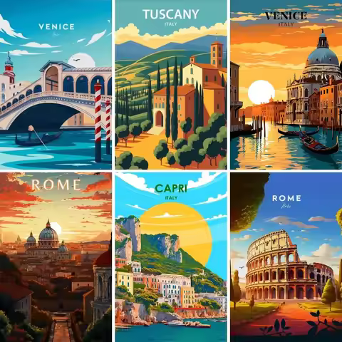 Full Square Drill Diamond Painting Retro Travel Wall Art Italy Handicraft Rome Venice Art Embroidery