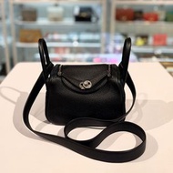 99.9%NEW二手HERMES Mini Lindy 一代 Z STAMP NIOR PHW 黑色TC皮銀扣 #香榭站正品