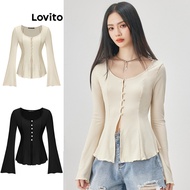 Lovito x Gladish Casual T-Shirt Plain Asymmetrical Button Front Corset T-Shirt for Women L52AD153 (M