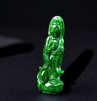 辣綠老花青翡翠觀音菩薩 | 天然緬甸玉翡翠A貨 | 送禮