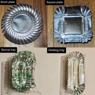 Disposable paper plate Silver Laminated / Siomai kikiam plate tray / Hotdog tray / Square cake Plate