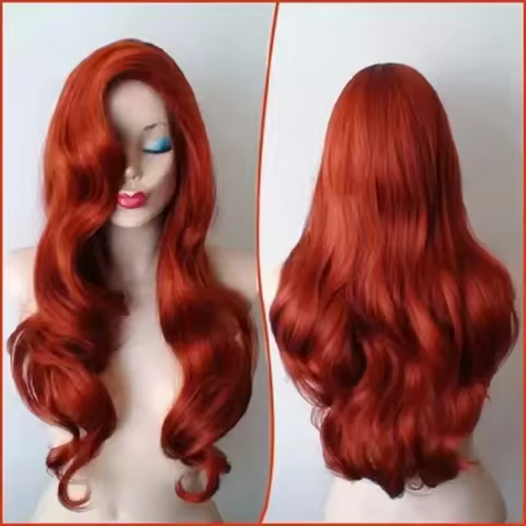 Jessica Rabbit Wavy Long Copper Red Synthetic Hair Little Mermaid Princess Ariel Heat Resistant Cosp