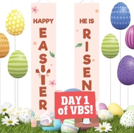 BANNER PINTU SEPASANG FLEXI HAPPY EASTER SELAMAT PASKAH HE IS RISEN GEREJA JUMAT AGUNG KELINCI TELUR