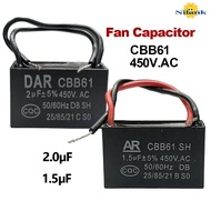 NiLANK Fan Capacitor CBB61 450V.AC (with Lead Capacitor) 1.5μF/2.0μF