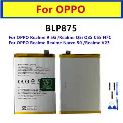 New 5000mAh Battery BLP875 For OPPO Realme 9 5G /Realme Q5i Q3S /Realme C55 NFC /Realme Narzo 50 /Re