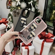 BLACK - PINK matte case with metal camera border SET CHARM TWO KA RL LETTERS WITH GLASS square edge 