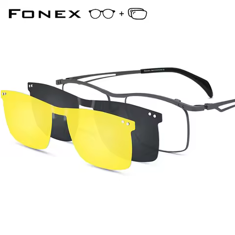 FONEX Titanium Prescription Glasses Custom Myopia Optical Eyewear Men Square Magnet Eyeglasses Night