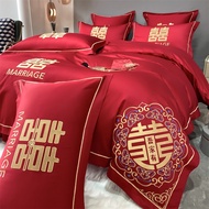 Chinese Wedding Marriage bedsheet set Red color bedsheet fitted sheet set Single/queen/king Cadar du