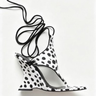 Flip-Toe Ankle Laced-Up Hetero-Shaped High-Heeled Wedge Sandal