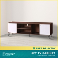 6FT TV Cabinet / Solid Durable Compartment TV Console / Hall Cabinet / Living Room Furniture / Modern Design / 1800mm Meja TV / Walnut + White / Product Malaysia / Ready Stock / Flexidesignx -