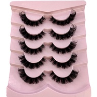 HBZGTLAD Cat eye Eyelashes 3D Natural False Lashes D Curl Fluffy Soft Cross 5 pairs Manga Lashes Wis