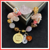 Lucky Charm Feng Shui Gems Stone Bracelet on 10K Gold Stainless Chain