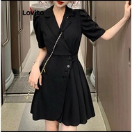 Lovito Elegant Plain Pleated Dress for Women (Black) Lovito Elegant Plain Pleated Dress for Women