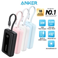 Anker Zolo Powerbank 10000mAh 30W Power Bank Portable Charger with Builtin USBC Cable for Travel Fas