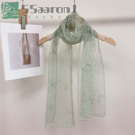 AARON1 Spring Silk Scarf, Breathable Polyester Embroidered Flower Shawl, Fashion Silk Quick-drying S