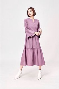 全新 SUITANGTANG | 藍莓奶昔荷葉裙襬洋裝 隋棠品牌 長洋裝 約會 傘洋裝 蛋糕裙擺 粉紫色 長袖洋裝