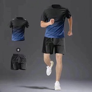 T-shirt+shorts 4-color Classic Gradient Sports Set for Men's Casual Short Sleeve T-shirt Shorts Loos