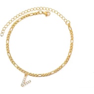 Amour Initial Anklet, 925 Sterling Silver Adjustable Gold Initial Anklet, Dainty Cubic Zircon Anklet