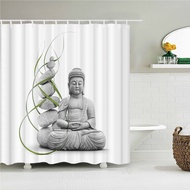 Bathroom Shower Curtains Buddha Statue Bamboo Bath Screens Home Decor Waterproof Polyester Fabric  With Hooks 240x180xm
