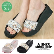 Plaid Shop * [KNM327] 6.5CM Thick-Soled Shell Gem Bright Diamond One-Line Broadband Slippers Beach S