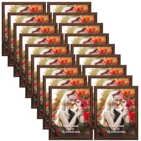 Wooden 8x10 Picture Frame Set of 18 Bulk Rustic Brown Photo Frames Fits 8 by 10 for Wall or Tabletop