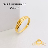 MydoraGold Cincin 3 Line Minimalist l Emas 375 Gold l Jewellery Fashion Ring Women Ring