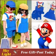 Children's Clothing Anime Mario Suit Halloween Cosplay Mario Cartoon Costume Boys Girls Sibling Costumes Kids Birthday Gift Party Clothes Kids Set Outfit Boys Top Pants Girls Dress