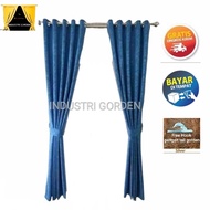 Gorden Jendela Pintu Minimalis Embos Polos Bunga Batik Warna Biru Muda Ruang Tamu 1 Set Kamar 2 Mete