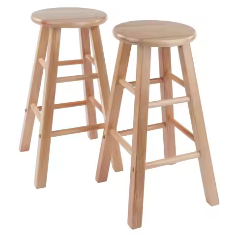 Element 2Piece 24In Counter Stool Set, Natural Finish, Solid Wood, Modern Design