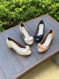 CG893 - Giày gót vuông da bóng mũi tròn nơ VNXK( ảnh thật 100%)