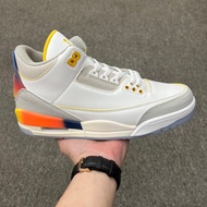 J Balvin x Air Jordan 3 Kolaborasi Gradien Rainbow Smiley AJ3 Kasut Bola Keranjang Luar Berkualiti T