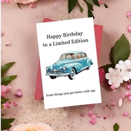 1pc Funny Classic Car Birthday Card For Men & Women - Humorous "Happy Birthday To A Limited Edition"