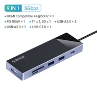 USB C Laptop Docking Station Dual Monitor ORICO 12 In 1 USB C Hub Adapter Triple Display พร้อม HDMI 4K DisplayPort 60HZ EthernetPD3.0 100Wพอร์ต USB 4พอร์ตเสียง3.5มม. Tf/sd สำหรับ MacBook Windows และ Android