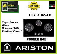 ARISTON TH 731 D2/A B TG GAS COOKER HOB  SCHOTT GLASS  CAST IRON  DOUBLE RING  Made in Italy  Local Warranty  Low Price