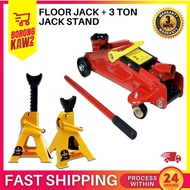 COMBO 2 Ton Hydraulic Floor Jack + 3 Ton Heavy Duty Jack Stand (1Pair/2Pcs) RANDOM COLOUR