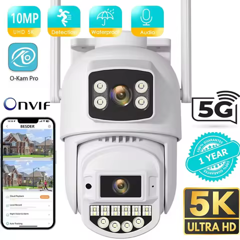 10MP 5K Wifi IP Camera Outdoor 2.4GHZ 5GHZ PTZ Surveillance Camera Dual Lens Dual Screens Email Aler