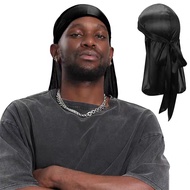 Durag Unisex Headband - Black, Long Tail, Soft Silk Material, Comfortable to Wear