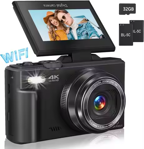 4K Vlogging Camera for YouTube with 3" 180° Flip Screen, 18X Digital Zoom, Compact Retro Design, Inc