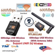 2.4G/5GHz 600Mbps Wireless USB WiFi Adapter UNIFI 5G - Dual Band Antenna PC Laptop